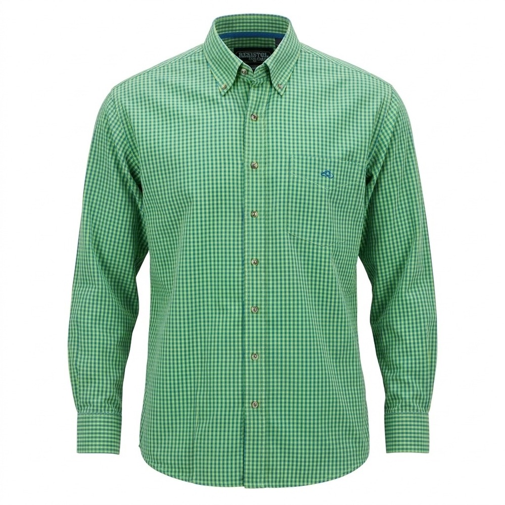 Resistol Button Down Shirt L Cotton Blend Western Cowboy Rodeo Gingham Green